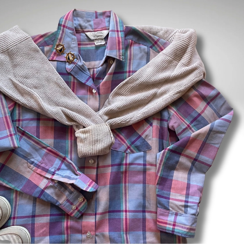 Classic Elements Pink and Blue Plaid Button-Down Shirtk